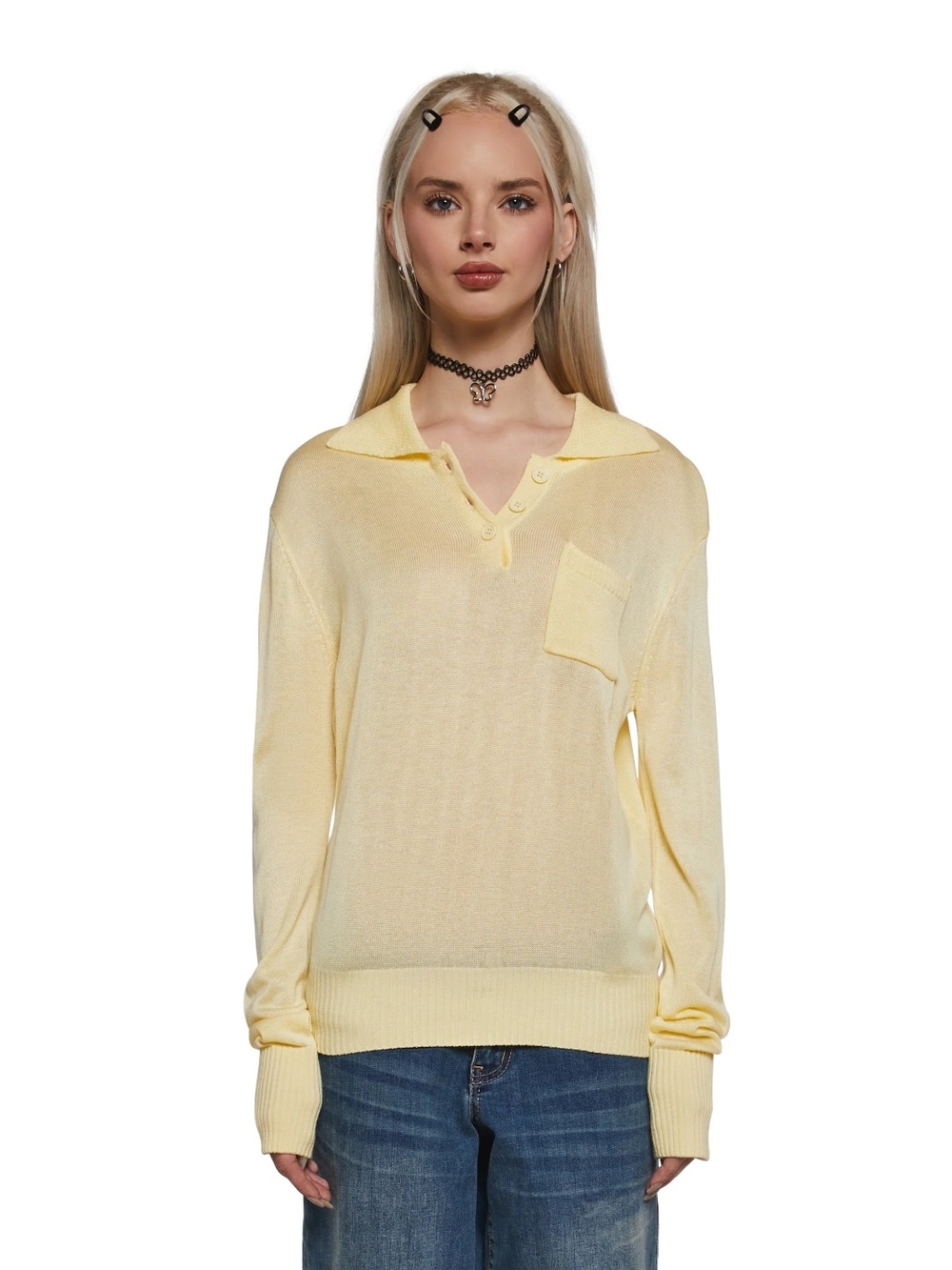 dELiA*s Light Yellow Polo Sweater